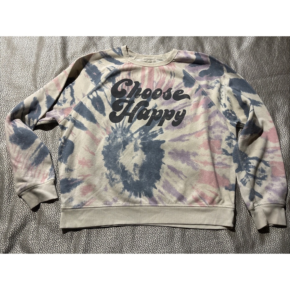 Grayson Threads Choose Happy Tie Dye Raglan Sweatshirt Large Hippie Boho Relaxed